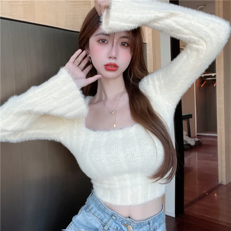 deanwangkt Autumn Winter Knitting Crop Tops Women Skinny Sweaters Bottom Shirts Fashion Female Long Sleeve Pullover Casual Knitted Sweater - Deanwangkt