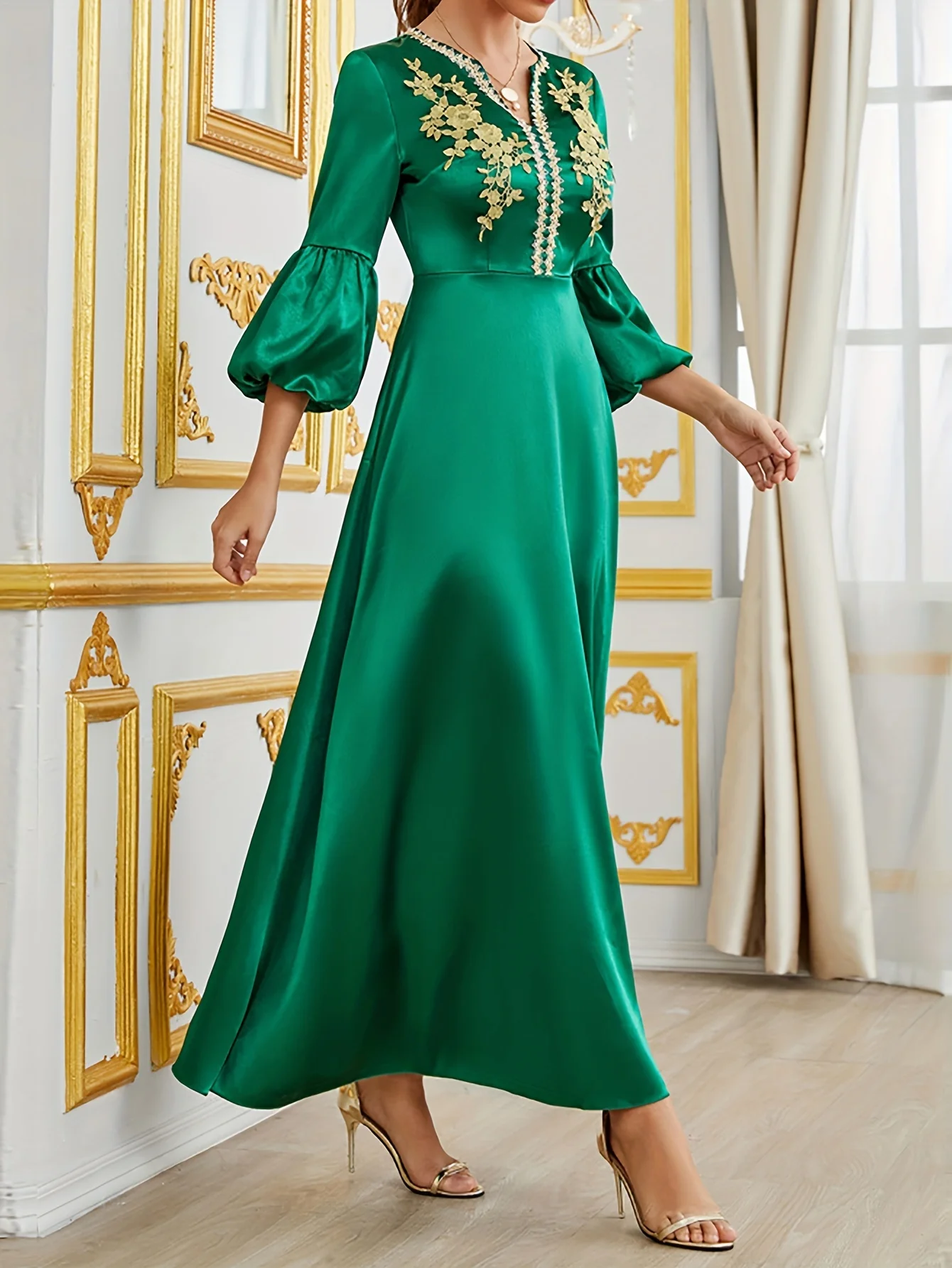 Floral Print Notched Neck Dress, Elegant Dress For Spring & Fall, Women's Clothing - Deanwangkt