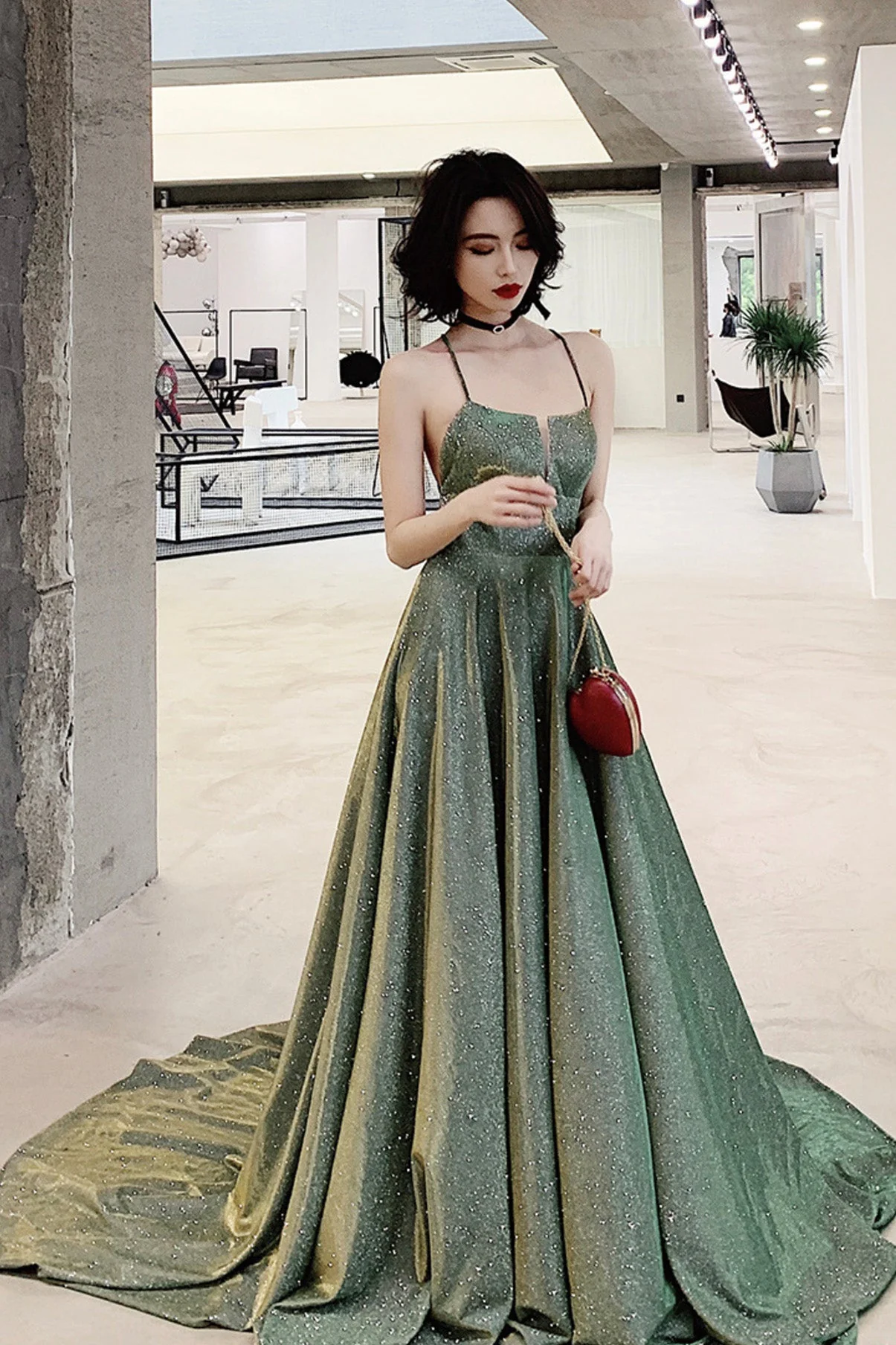 solvbao Green A-Line Backless Long Prom Dresses, Evening Dresses - Deanwangkt