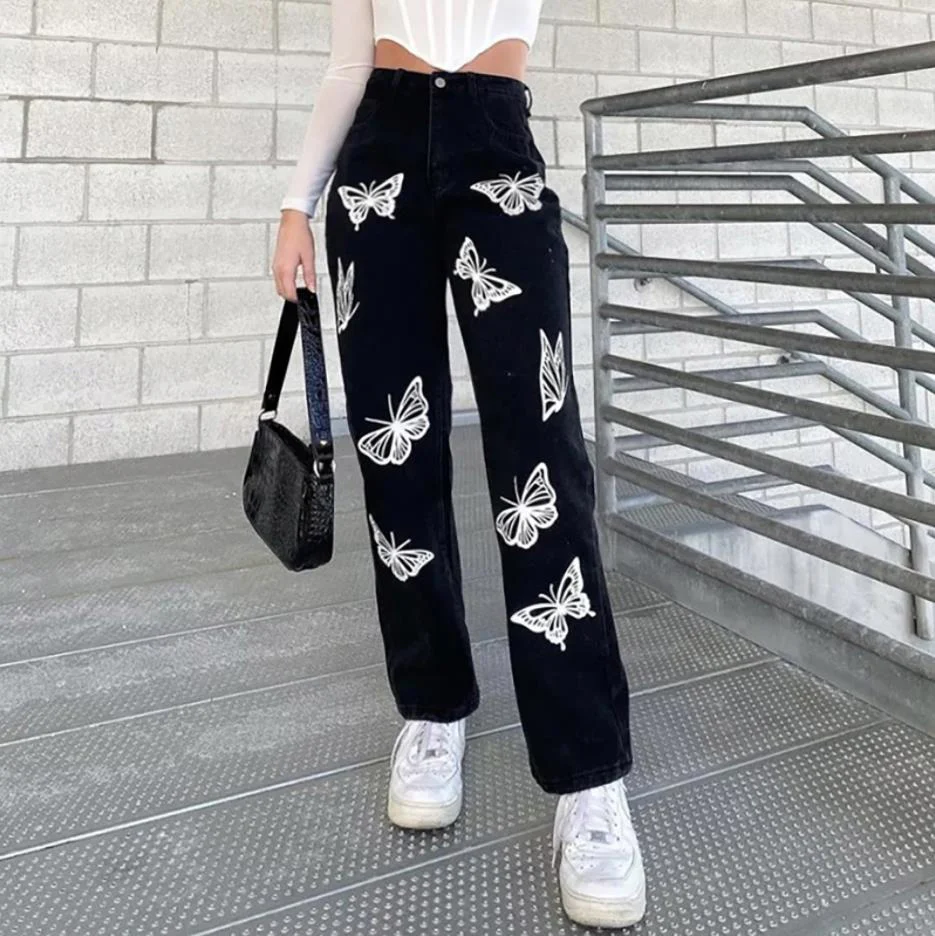 New Women Fashion High Waist  Print Jeans Ladies Casual Stylish Pants Outfits for Shopping Daily Wear - Deanwangkt