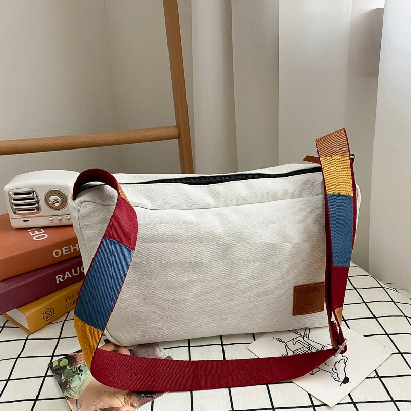 deanwangkt  Large-capacity Canvas Bag For Women Simple Shoulder Bag Casual Crossbody Bags Women Colorful Strap Big Bag Women Bolsa Feminina - Deanwangkt