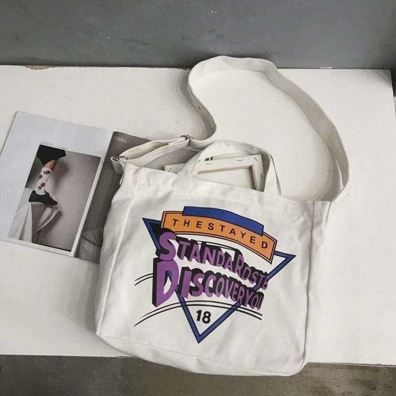 deanwangkt Soft Canvas Bag For Women&Men Unisex Big Messenger Bag Letter Print School Book Bag Crossbody bags New Casual Handbags Tote Bag - Deanwangkt