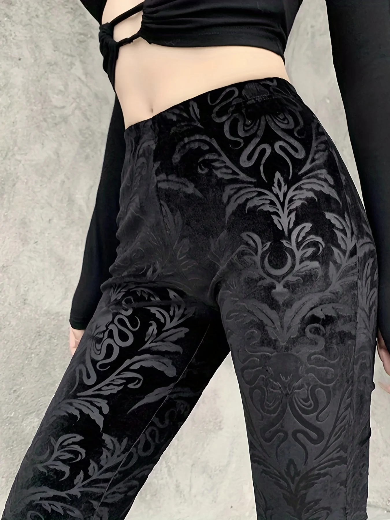 deanwangkt-1  Gothic Floral Print High Waist Pants, Elegant Flare Leg Pants, Women's Clothing - Deanwangkt