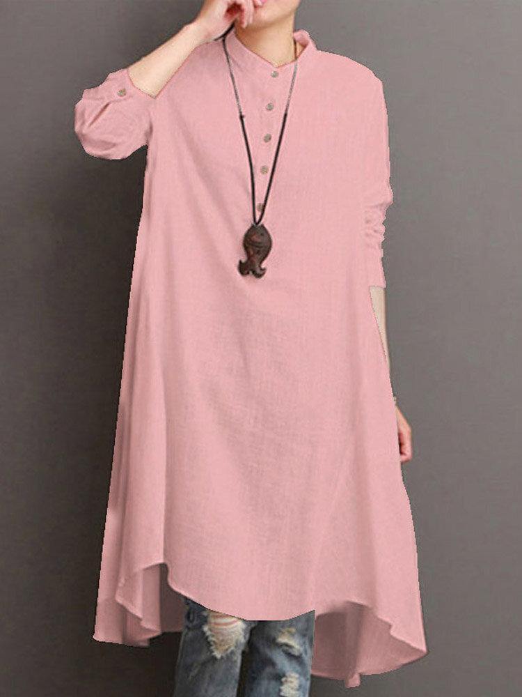 deanwangkt Women Button Down Baggy Blouse Casual Loose Asymmetric Shirt Dress - Deanwangkt