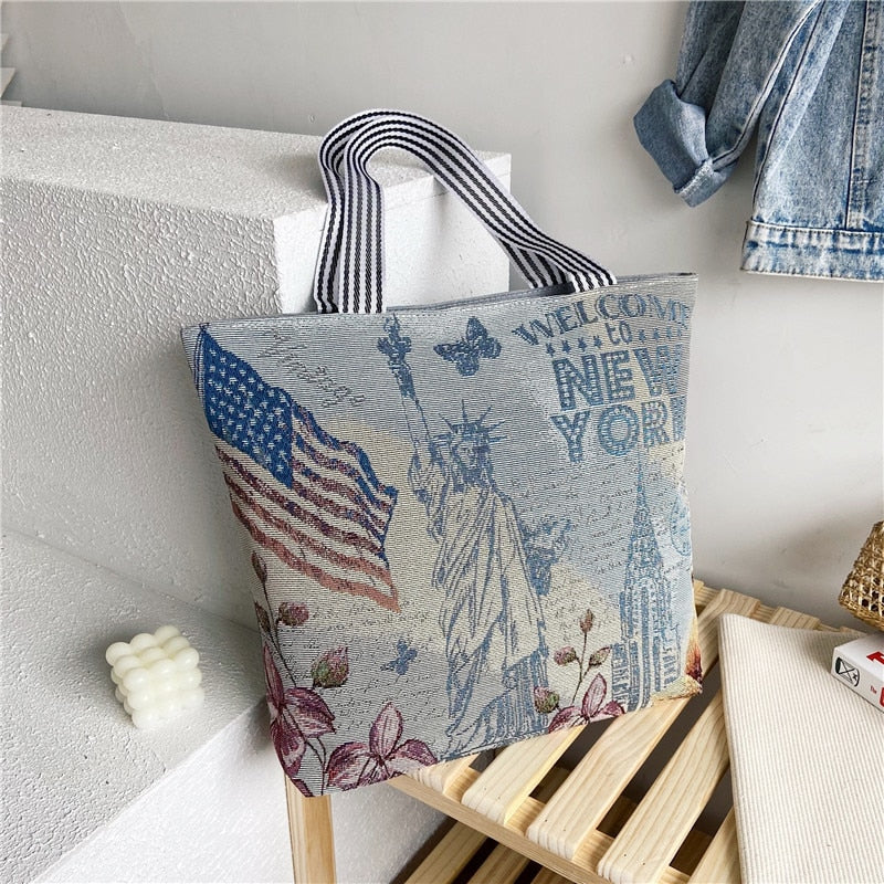 deanwangkt  Fashion Folding Women Big Size Handbag Tote Ladies Casual Flower Printing Canvas Graffiti Shoulder Bag Beach Bolsa Feminina - Deanwangkt