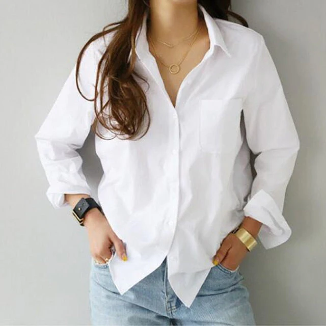 Ladies Loose Shirt Women Blouse Casual Lady Soft White OL Style Womens Tshirt Workwear Office Female Tops Pure New Lapel Blouses - Deanwangkt