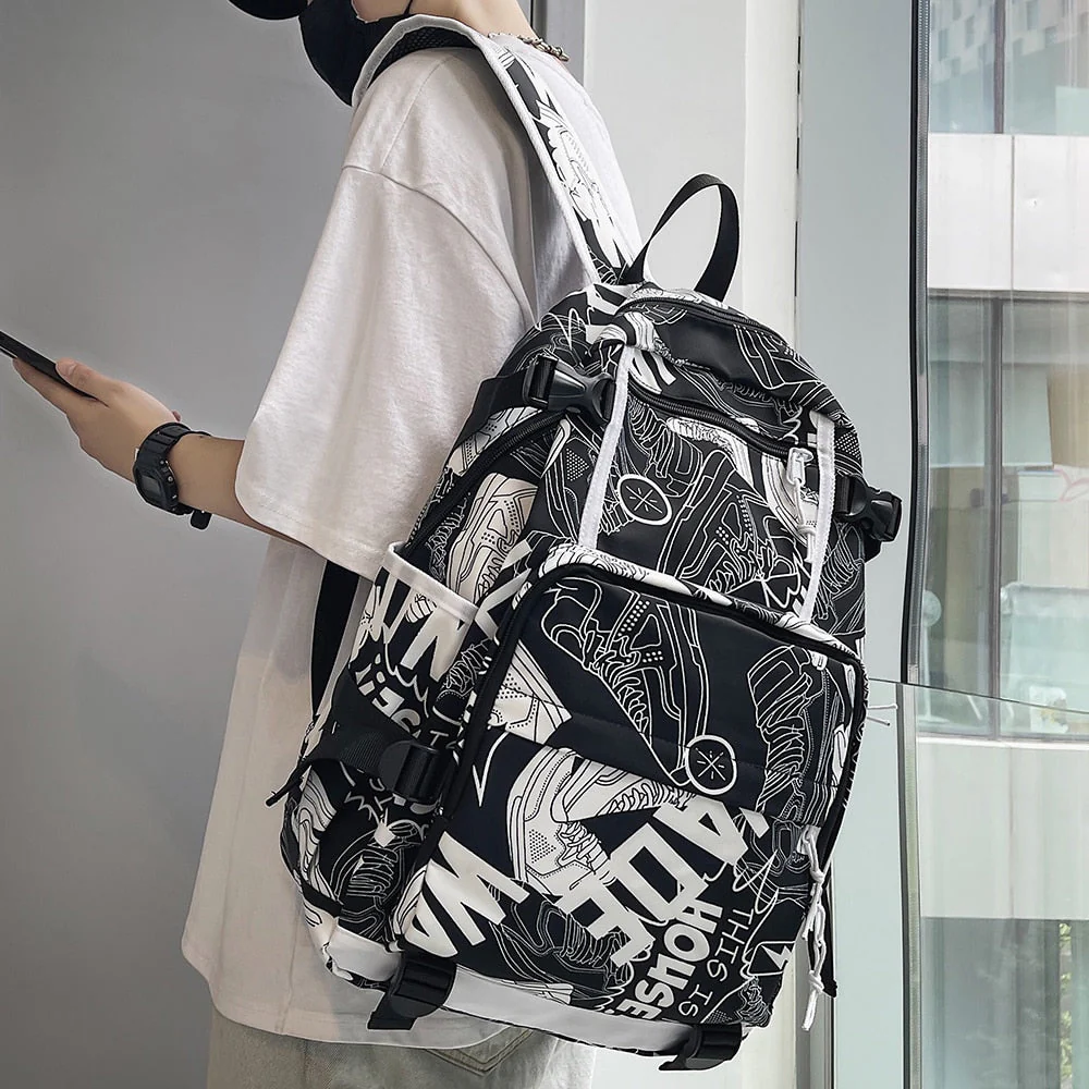 deanwangkt Harajuku Girl Male School Bag Female Graffiti Print Men Backpack Women Book Boy Bag Nylon Ladies Fashion Laptop Backpack Student - Deanwangkt