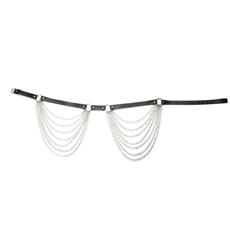 deanwangkt  Punk Black Waist Chain Belt Leather Layered Belly Body Chains Body Jewelry Rave  Accessories for Women and Girls - Deanwangkt