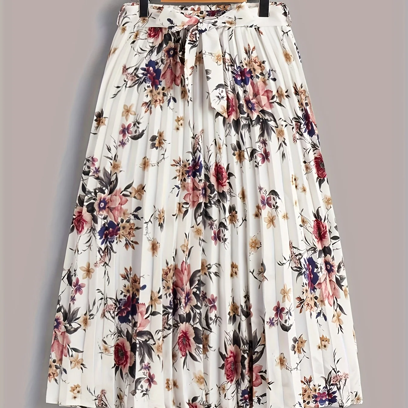 Vintage Floral Print Skirts, Elegant Pleated Tie Waist Daily Skirts, Women's Clothing - Deanwangkt