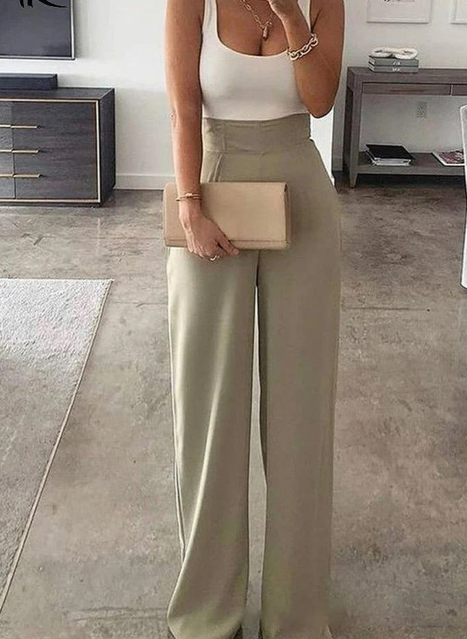 deanwangkt Color Matching Women Sling Loose Jumpsuit High Waist Straight Female Casual Jumpsuits  Summer Fashion Office Ladies Clothes - Deanwangkt