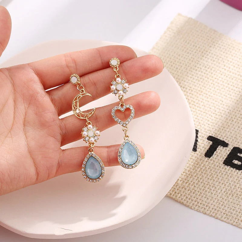 Korean Exquisite Planet Moon Butterfly Tassel Earrings for Women Sparkling Crystal Asymmetrical Drop Earrings Girl Party Jewelry - Deanwangkt