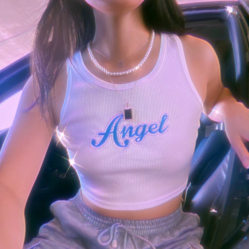 deanwangkt Aesthetic Heart print women T-shirt anime letter kawaii 90's crop tops Summer short sleeve Tees kpop streetwear y2k clothes lady - Deanwangkt