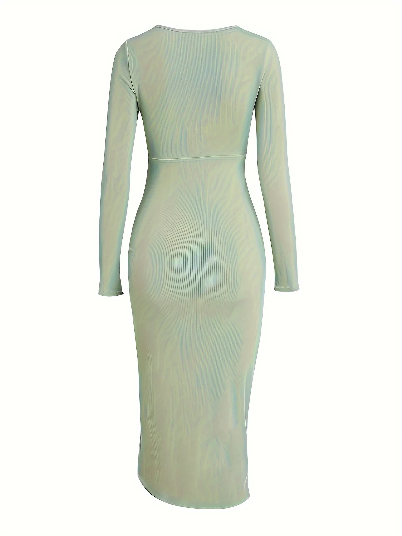 Solid Surplice Neck Dress, Elegant Long Sleeve Ruched Split Dress, Women's Clothing - Deanwangkt