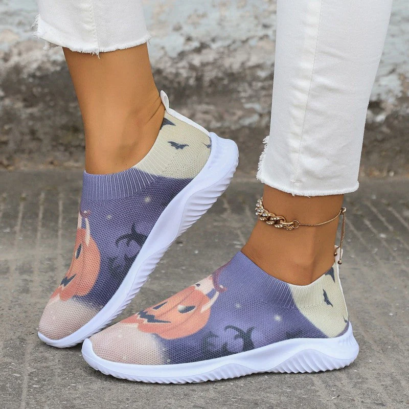 deanwangkt - Halloween White Casual Patchwork Printing Round Comfortable Shoes - Deanwangkt