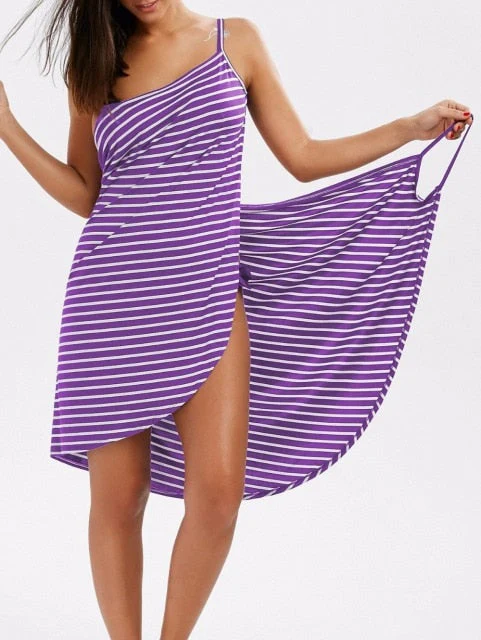 deanwangkt Women Beach Dress Sexy Sling  Wear Dress Sarong Bilini Cover Up Warp Pareo Dresses Backless  Swimwear Femme 5XL Plus Size stripe - Deanwangkt