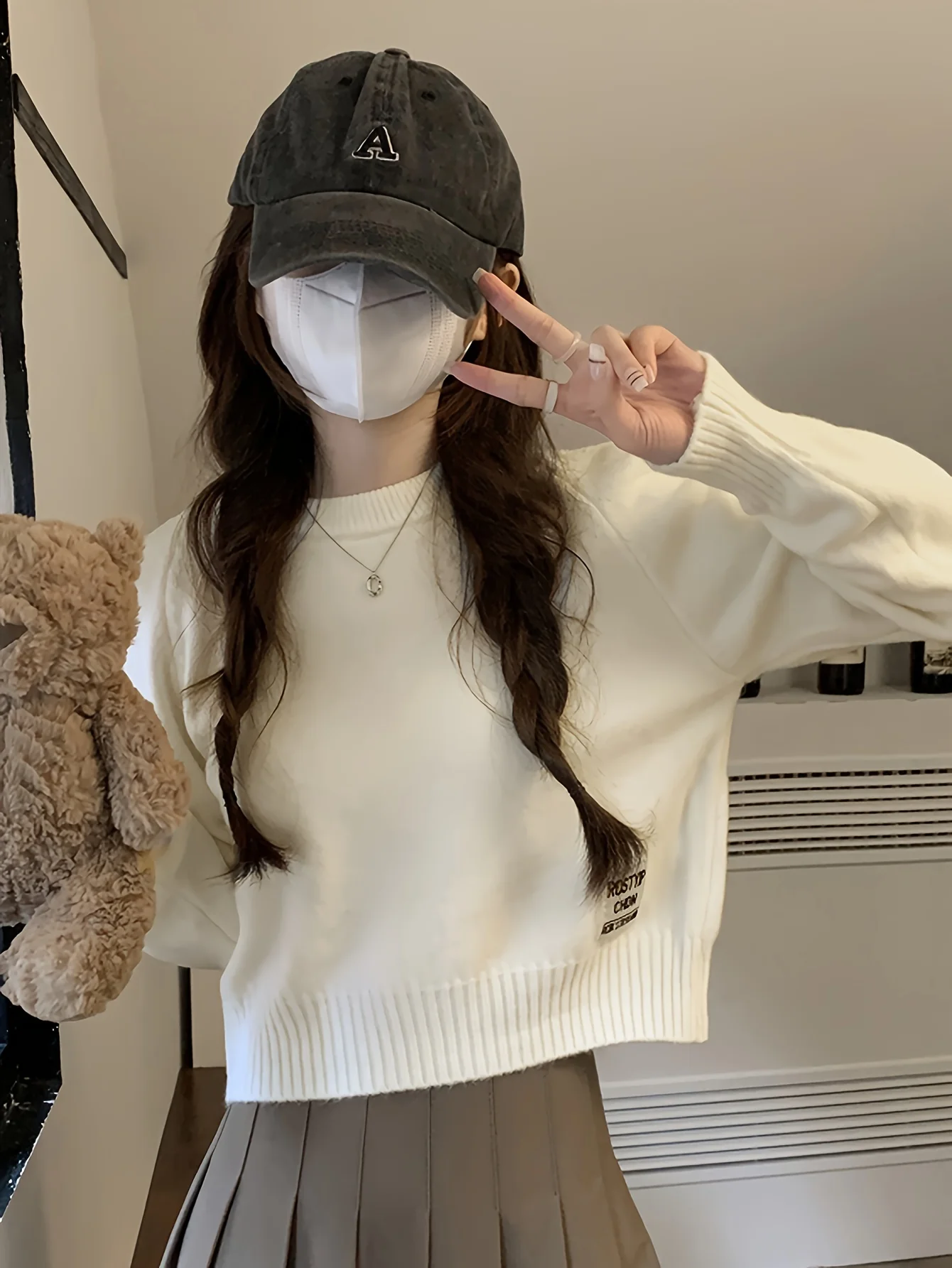 deanwangkt  Solid Crew Neck Pullover Sweater, Casual Long Sleeve Crop Versatile Sweater, Women's Clothing - Deanwangkt