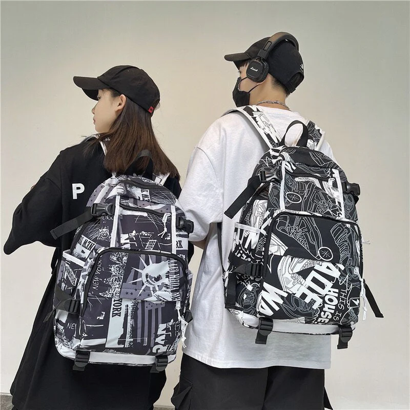 deanwangkt Harajuku Girl Male School Bag Female Graffiti Print Men Backpack Women Book Boy Bag Nylon Ladies Fashion Laptop Backpack Student - Deanwangkt