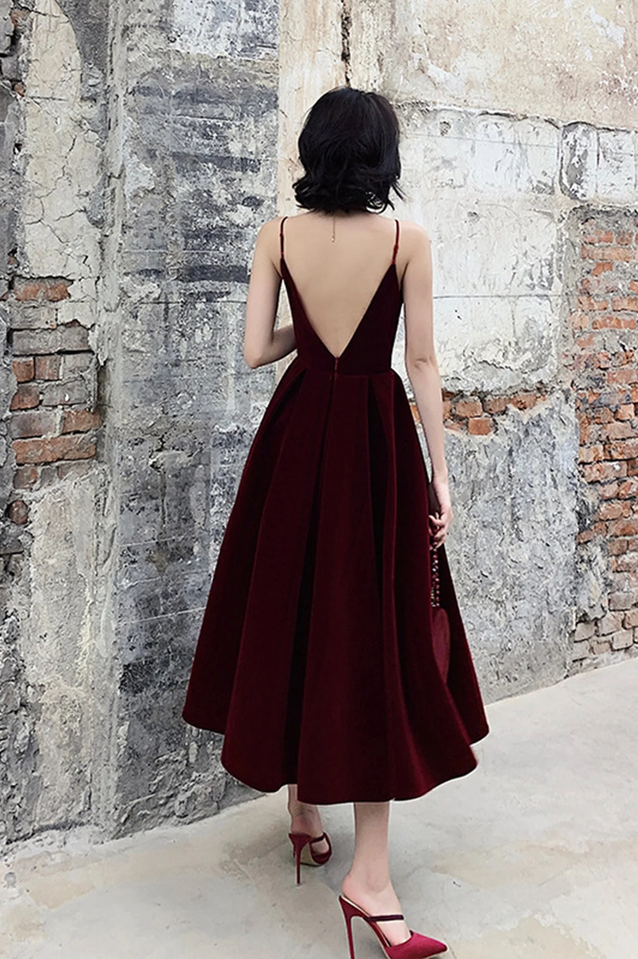 solvbao Burgundy Velvet Short Prom Dresses, A-Line Evening Dresses - Deanwangkt