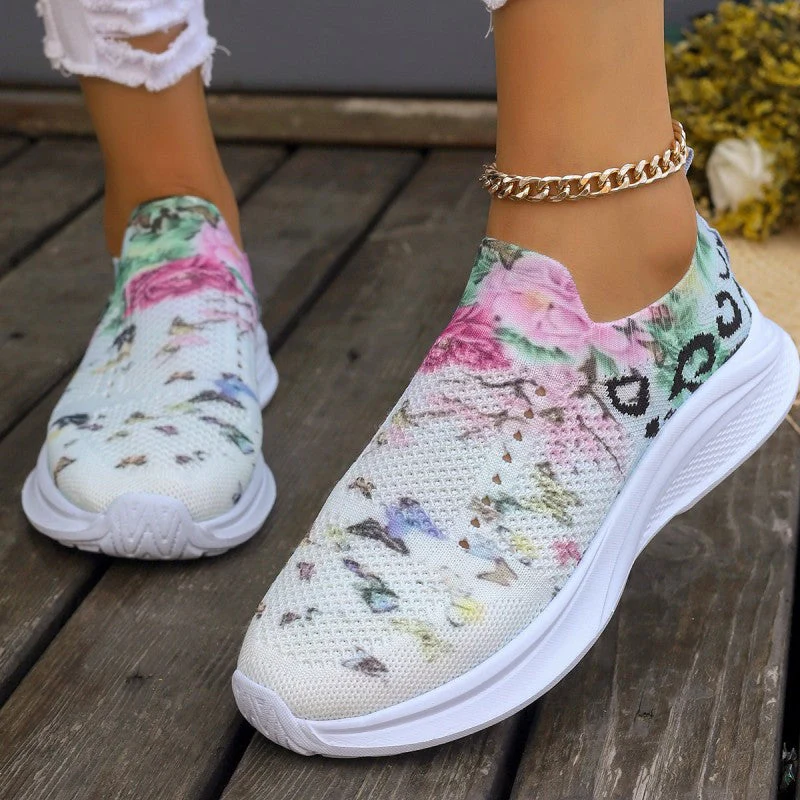deanwangkt - White Casual Patchwork Printing Round Mesh Breathable Comfortable Out Door Shoes - Deanwangkt