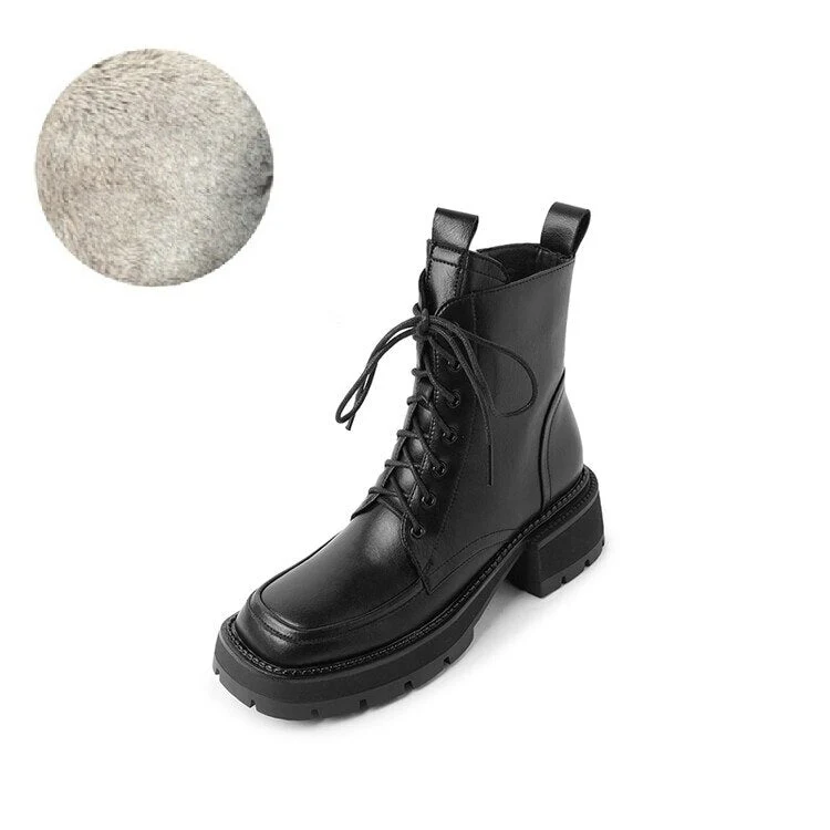 deanwangkt Autumn Boots   NEW Fall Shoes Women Split Leather Boots Square Toe Chunky Heel Women Boots Winter Solid Platform Boots for Women botas de mujer - Deanwangkt