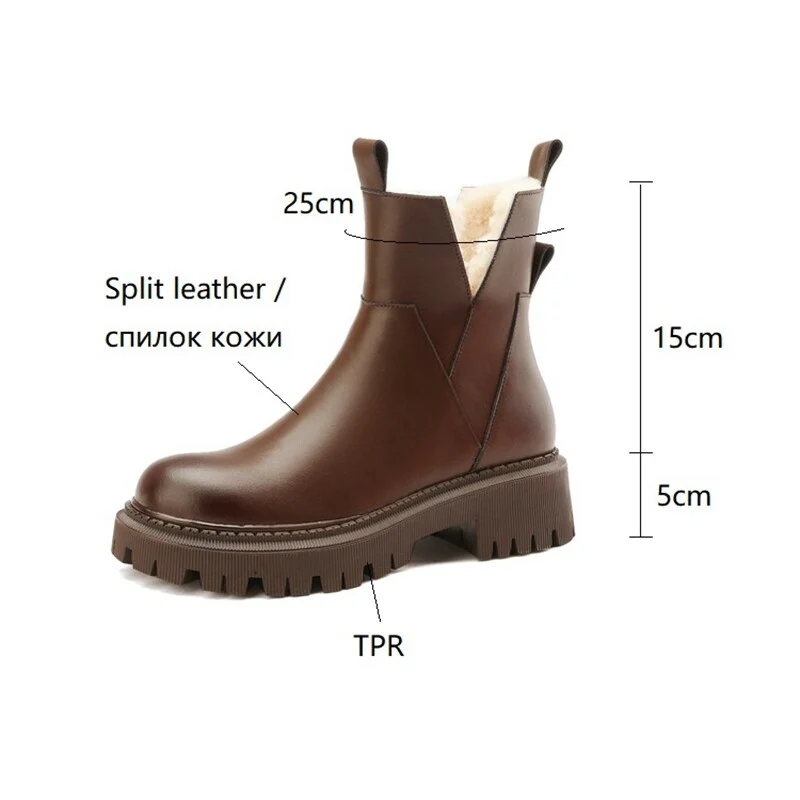 deanwangkt Autumn Boots    Winter Women Boots Round Toe Chunky Boots for Women Split leather Shoes Women Thick Heel Boots Casual Wool Warm Boots Snow Boots - Deanwangkt