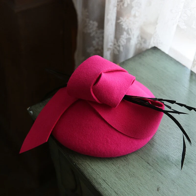deanwangkt Women Chic Fascinator Hat Cocktail Wedding Church Headpiece kentucky Headwear Feather Hair Accessories 100% Wool Felt Fascinator - Deanwangkt