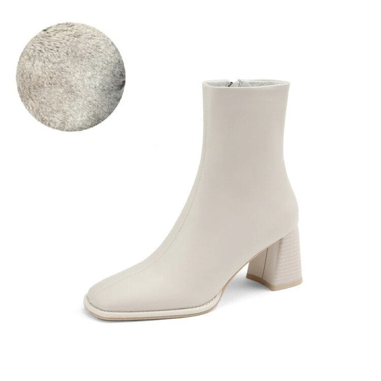 deanwangkt Autumn Shoes    Autumn/Winter Women Boots Split Leather High Heel Boots Square Toe Square Heel Shoes Women Concise Short Modern Boots Fall Shoes - Deanwangkt