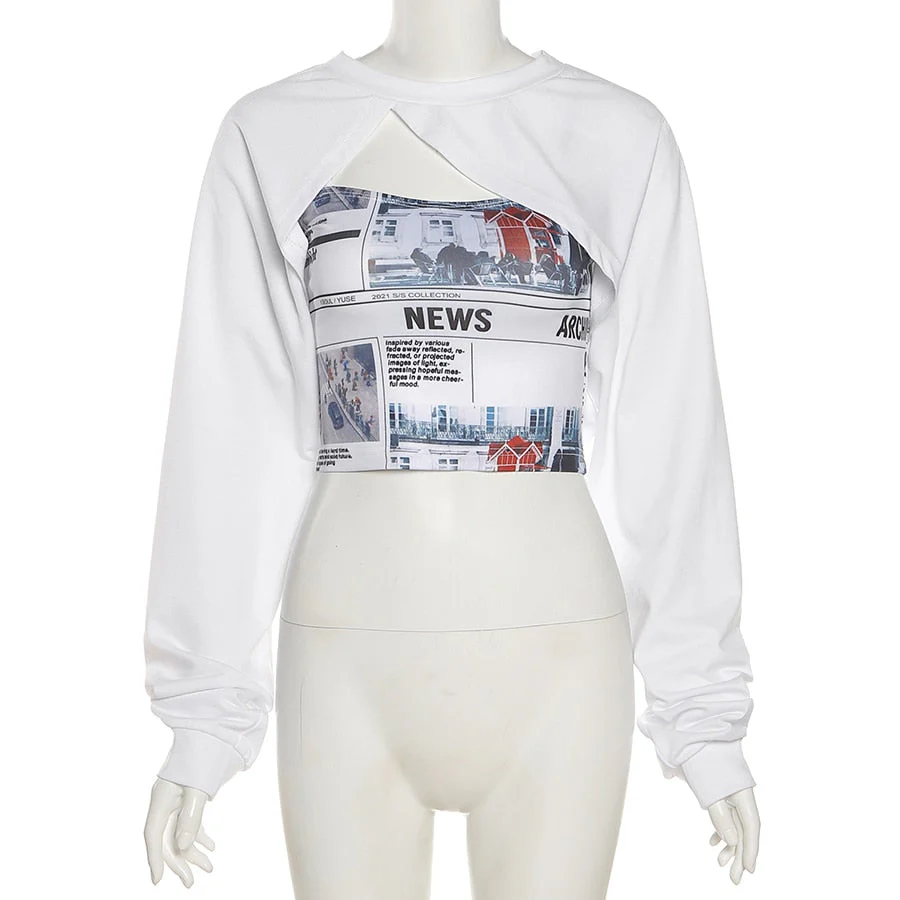 Gothic hollow tshirt 2 pieces crop top summer black Punk bandage tassel top high streetwear party top cotton tees female - Deanwangkt