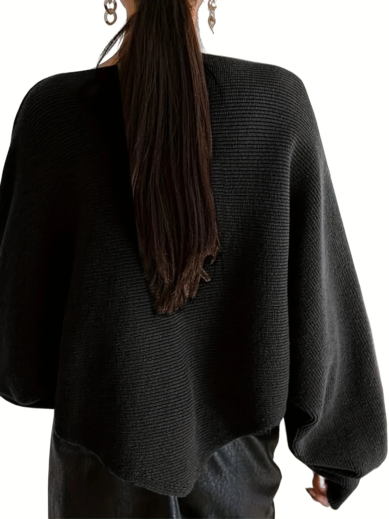 deanwangkt-1  Solid Cross Front Crop Sweater, Elegant Batwing Sleeve Sweater For Spring & Fall, Women's Clothing - Deanwangkt