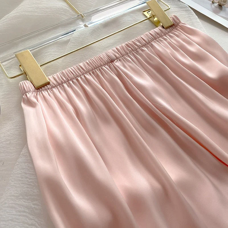 New 2 Piece Women Set Summer Short Sleeve Pajamas for Woman Fashion Silk Sleepwear Pink Lace Pocket Sexy Satin Pajama Homewear - Deanwangkt