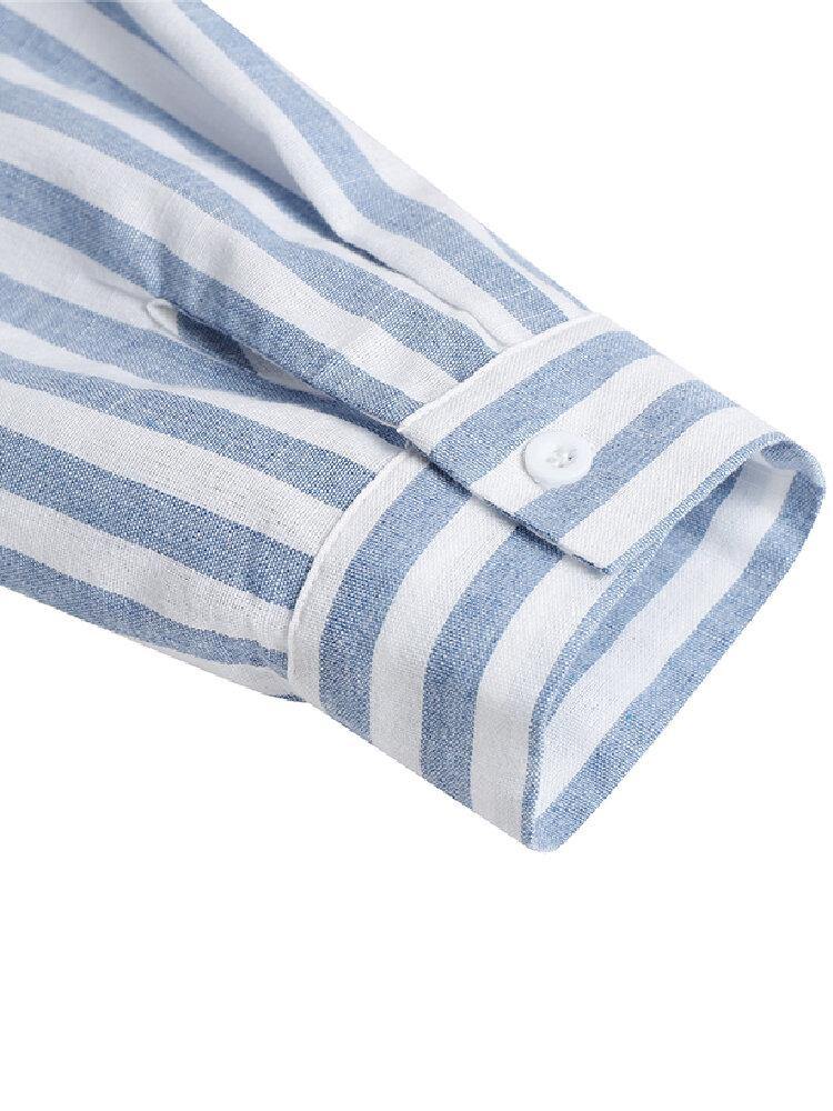 deanwangkt Women 100% Cotton Classical Striped Print Lapel Button Front Lace-Up Casual Shirt Dress - Deanwangkt