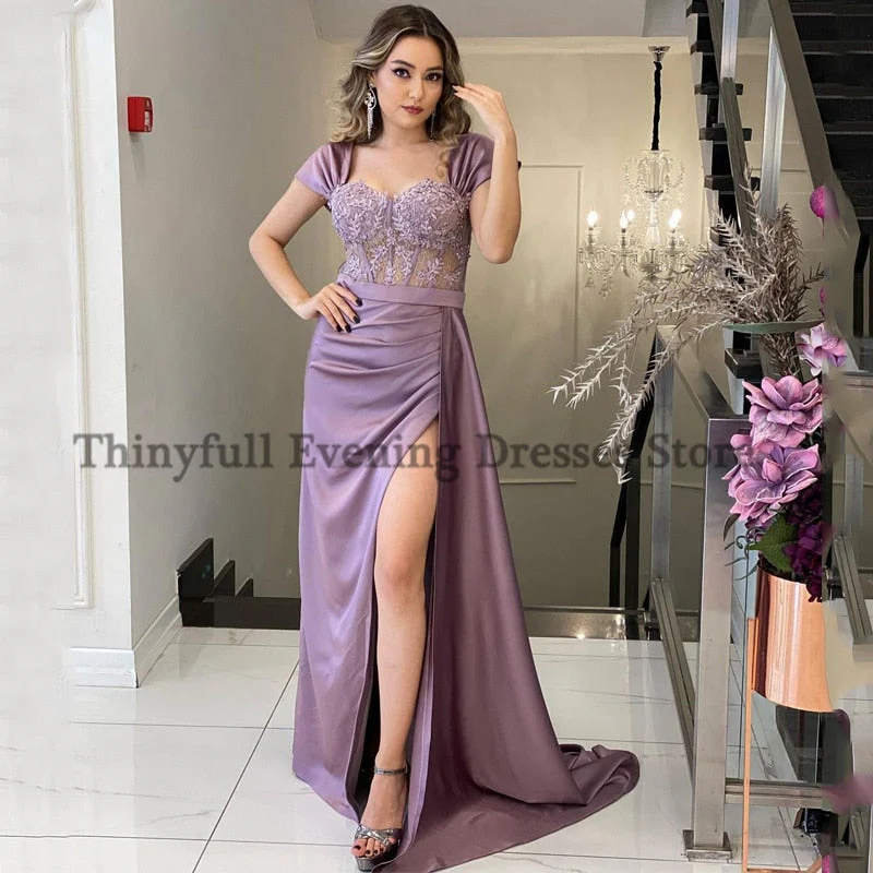 Graduation dress Sexy Prom Evening Dresses Off Shoulder Appliques Party Dress High Split Floor Length Cocktail Gowns Saudi Arabia Dubai - Deanwangkt
