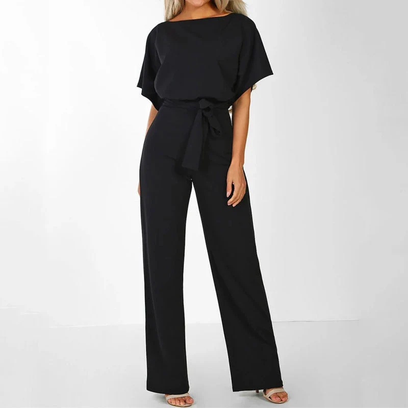 Summer Black Jumpsuit Women Overalls Elegant Long Plus Size Female Jumpsuits Rompers Lace Up Overall For Woman Jumpsuits - Deanwangkt