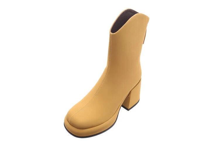 deanwangkt Autumn Shoes    New Fall/Spring Women Shoes Split Leather Platform Shoes Women Round Toe Chunky Boots for Women Concise Solid Black Modern Boots - Deanwangkt