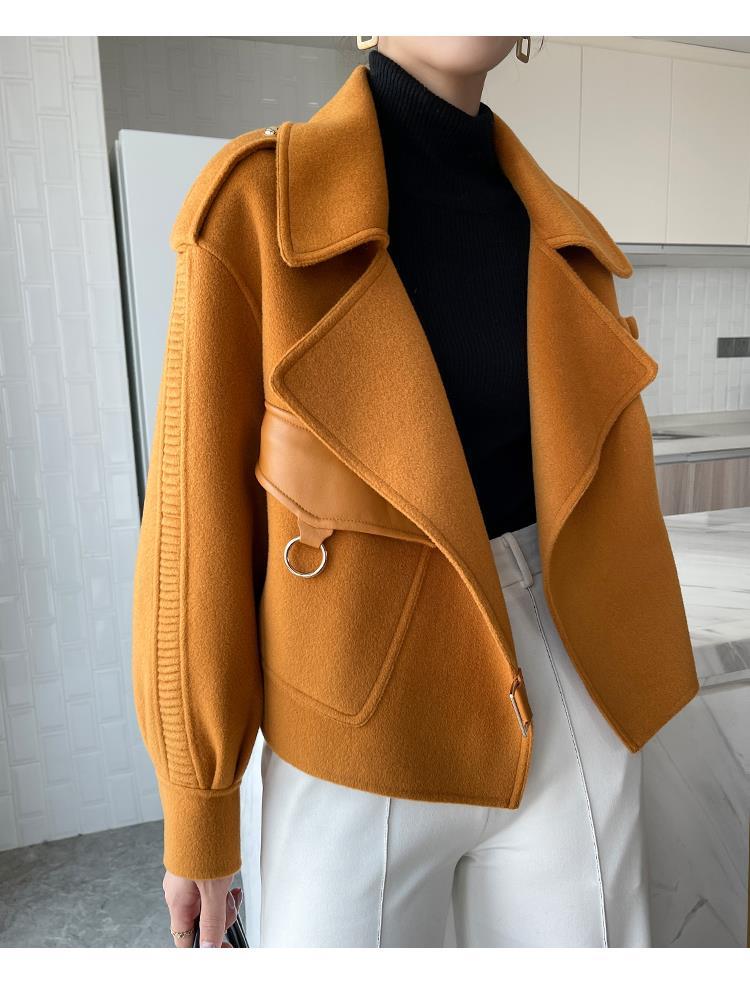 deanwangkt Women's Autumn Coat  Pockets Solid Loose Short Jackets Ladies Wool & Blends High Street Spring Woolen Coats for Women - Deanwangkt