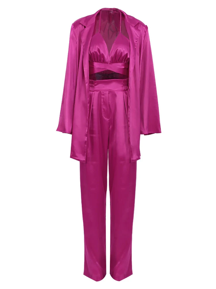 deanwangkt  Solid Ladies Pink Blazer Fashion Spring  Long Sleeve Oversized Women Blazer Coat Elegant Sashes Satin Jackets - Deanwangkt