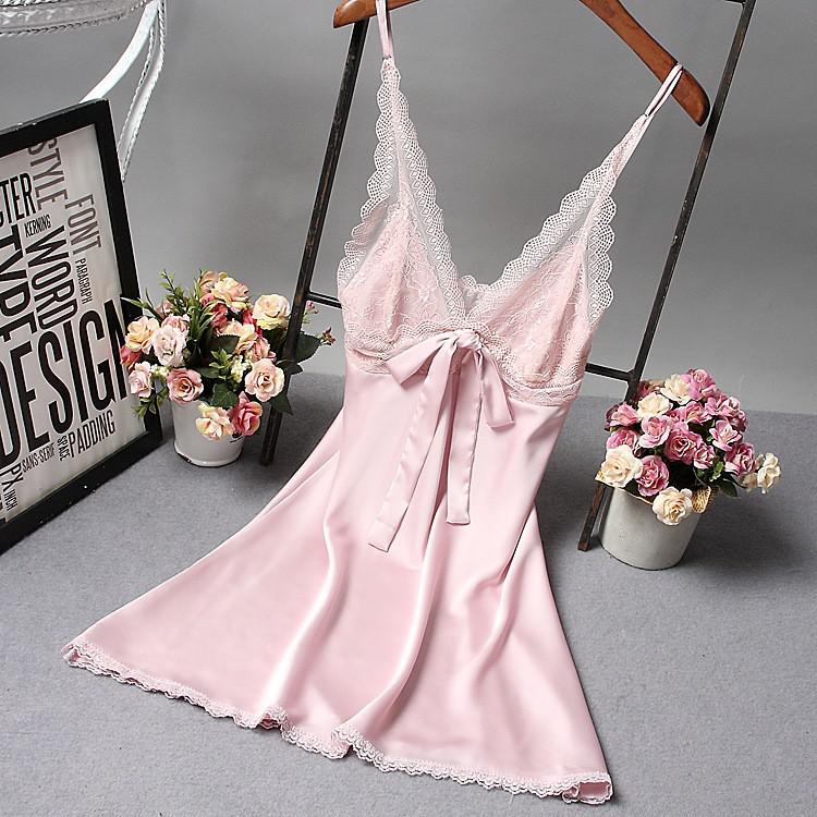 deanwangkt Brand New Chinese Women Robe Satin Nightgown Sexy Nightshirt Sleepwear Lace Bath Gown Summer Casual Home Night Dress Nighty - Deanwangkt