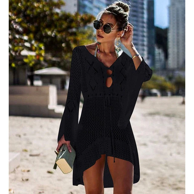 deanwangkt Sexy Cover Up Bikini Women Swimsuit Cover-up Beach Bathing Suit Beach Wear Knitting Swimwear Mesh Beach Dress Tunic Robe - Deanwangkt