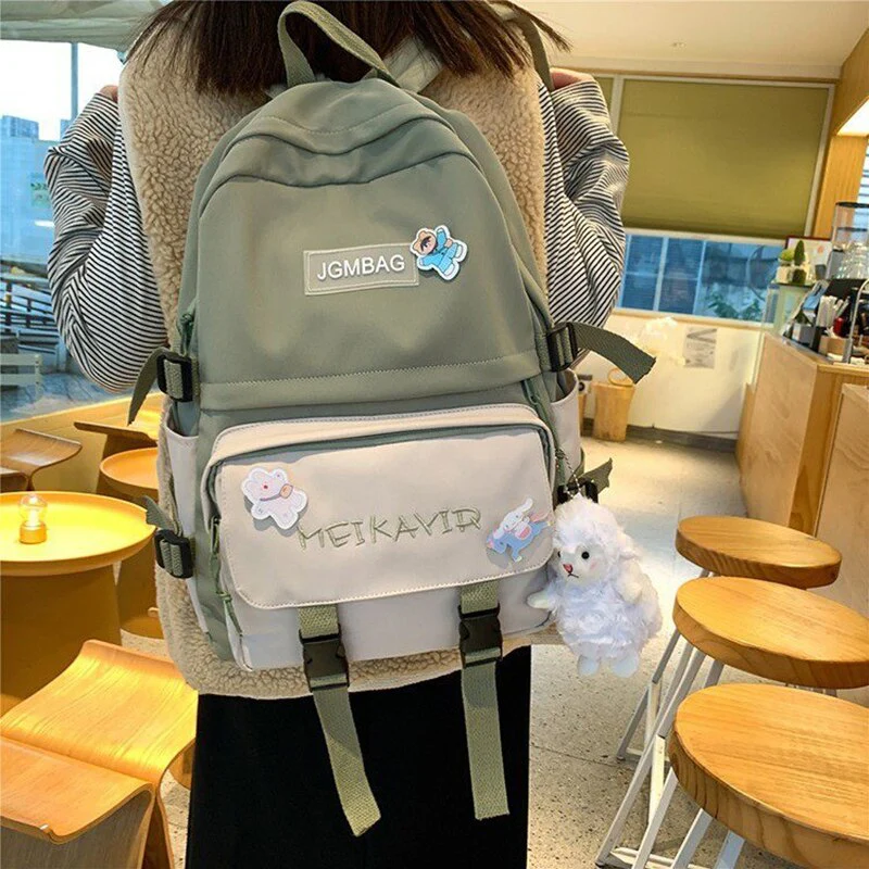 Back to school   Fashion Kawaii Women Backpack Cotton Buckle Rucksack Cute Student School Bag Travel Mochila for Teenage Girls Bookbag - Deanwangkt