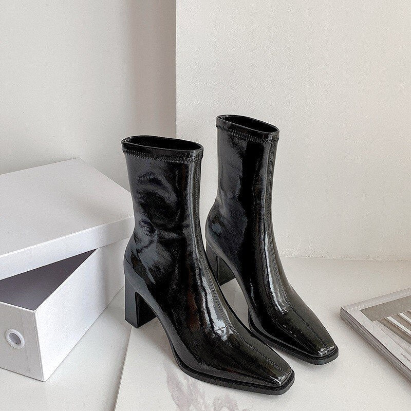 DEANWANGKT Fashion Black Sexy Ankle Boots Women High Heels Shoes Ladies Thigh High Boots Spring Leather Long Boots Female Shoe Botas Mujer - Deanwangkt