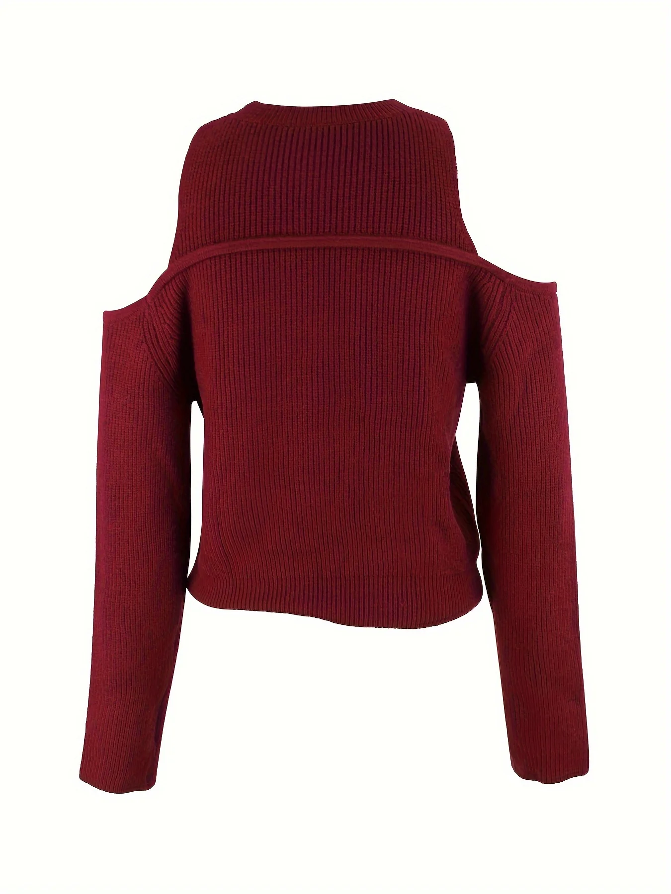 deanwangkt Cold Shoulder Solid Knit Sweater, Elegant Crew Neck Long Sleeve Sweater, Women's Clothing - Deanwangkt