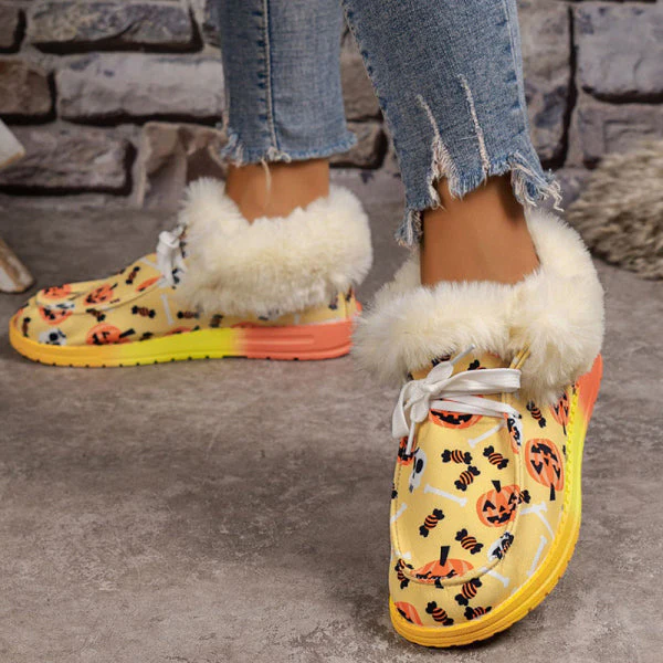 deanwangkt - Black Casual Patchwork Frenulum Printing Round Keep Warm Comfortable Out Door Shoes - Deanwangkt