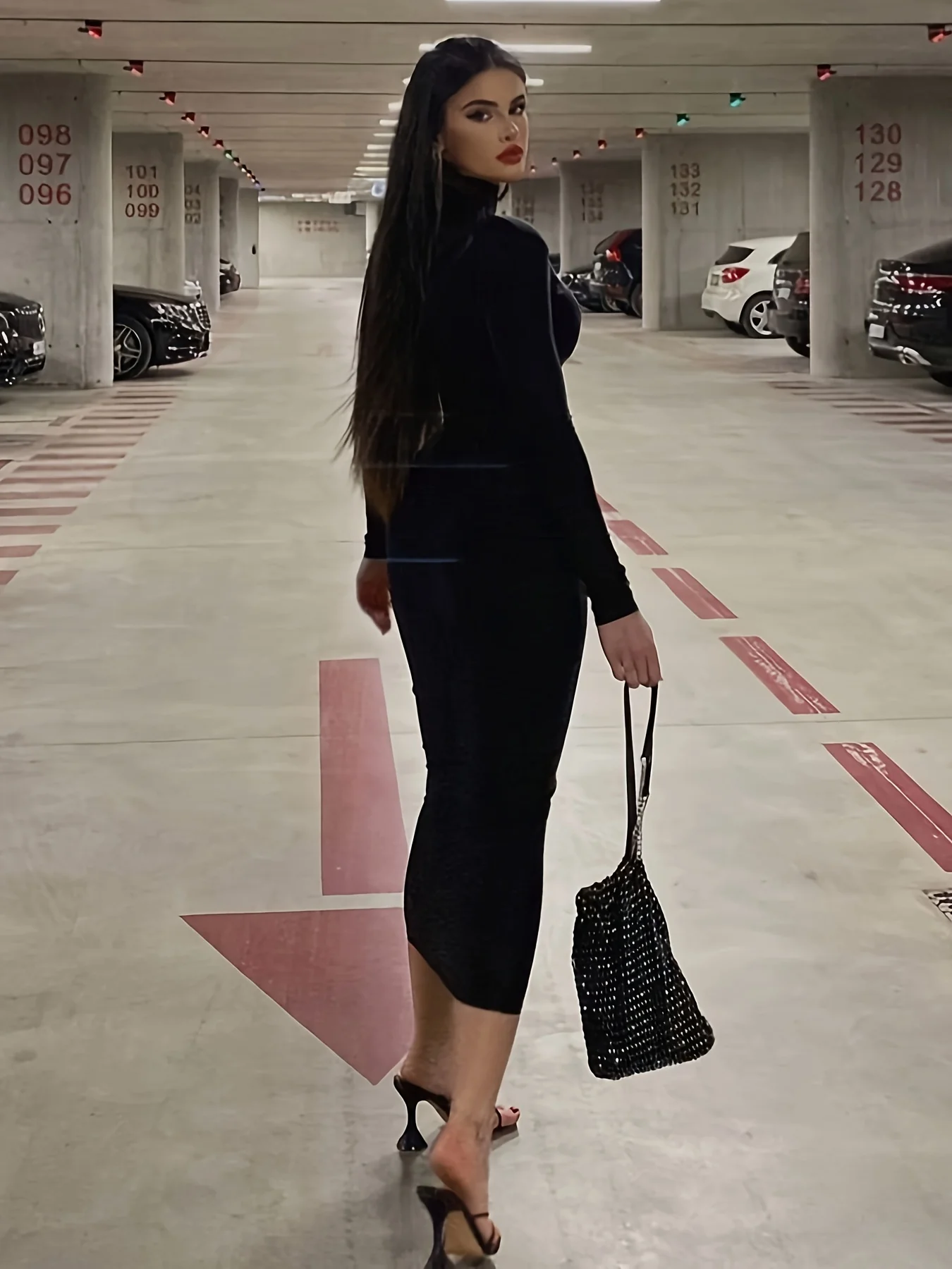 Solid Mock Neck Bodycon Dress, Elegant Long Sleeve Slim Dress For Spring & Fall, Women's Clothing - Deanwangkt