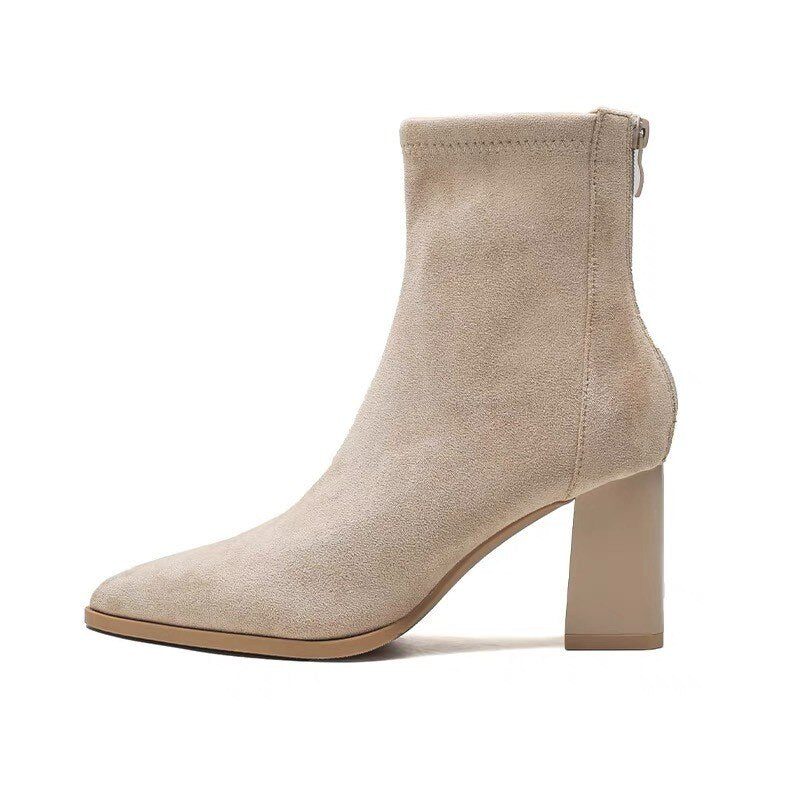 deanwangkt Shoes for Women Fashion Zipper Mid Sleeve Boots Autumn Classic Elegant Women's Boots Solid Pointed Toe Single Shoe - Deanwangkt