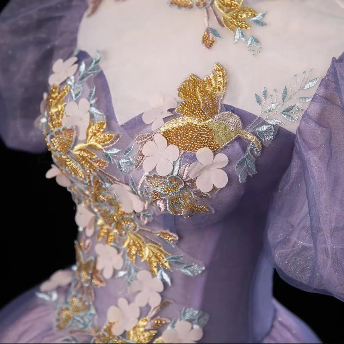 Solvbao Purple and Pink Tulle High Neckline Long Party Dress, Ball Gown Tulle Sweet 16 Dress - Deanwangkt