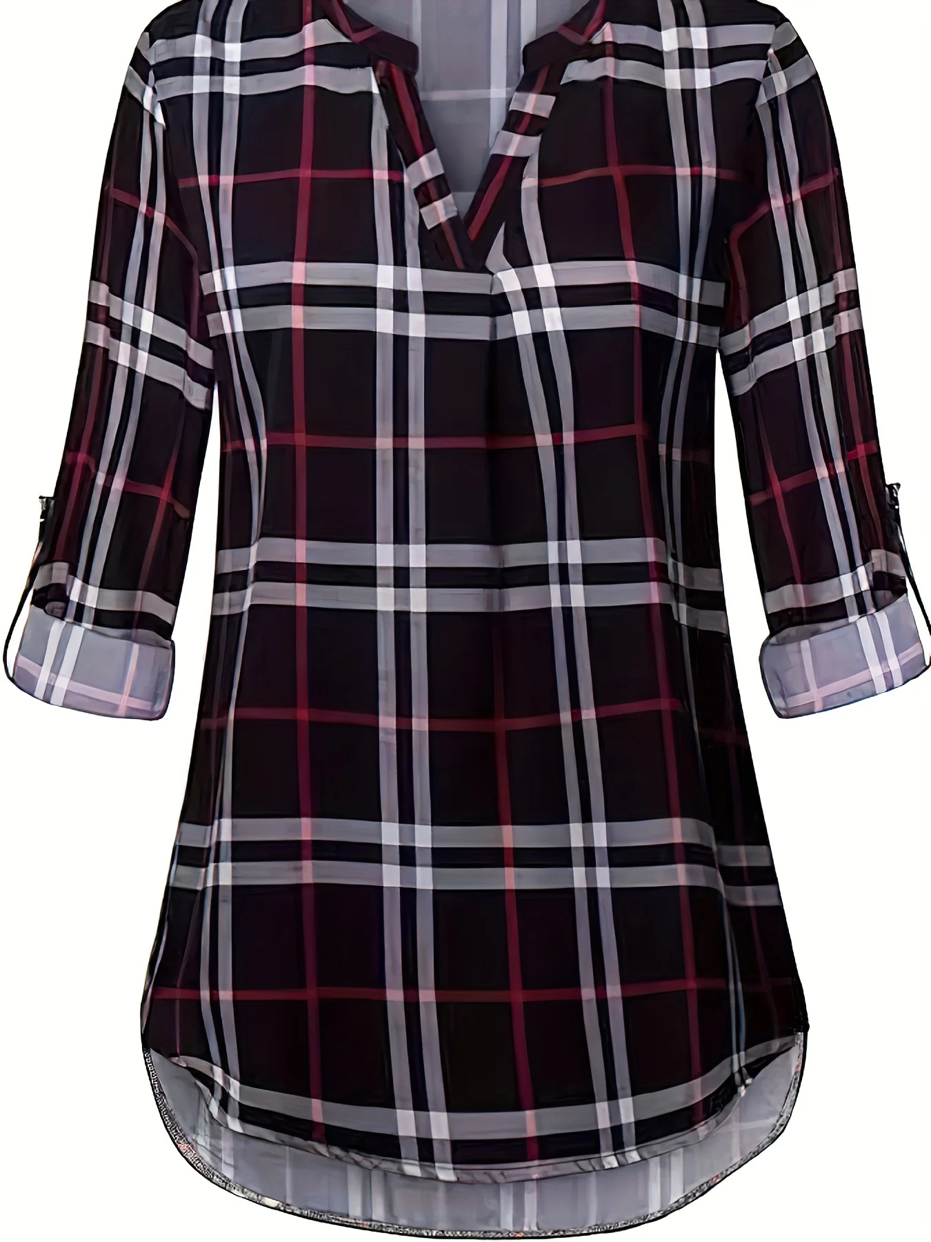 Plaid Print Notch Neck Blouse, Casual Long Sleeve Blouse For Spring & Fall, Women's Clothing - Deanwangkt