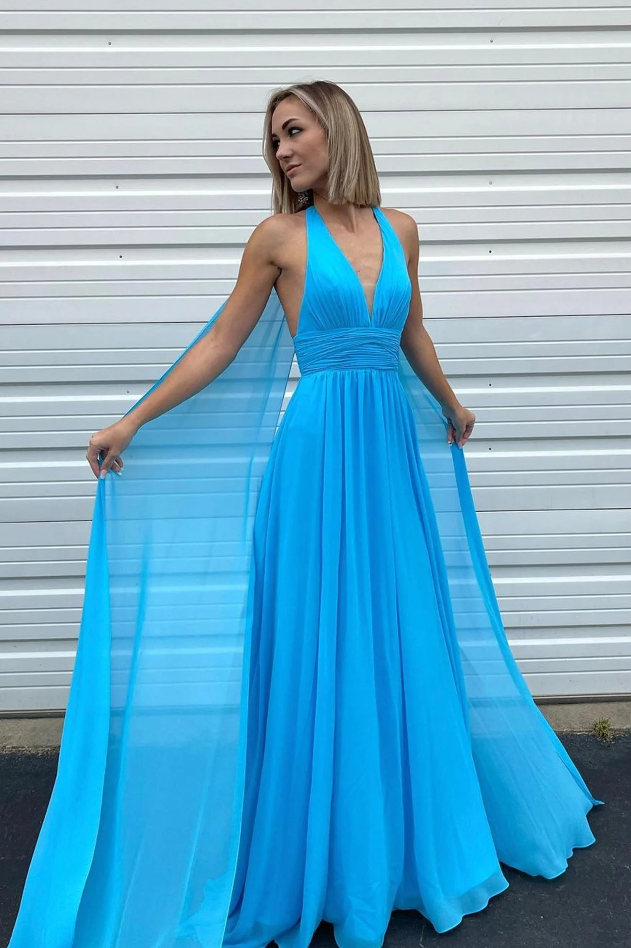 solvbao Blue Chiffon Long Prom Dresses, A-Line Evening Dresses - Deanwangkt
