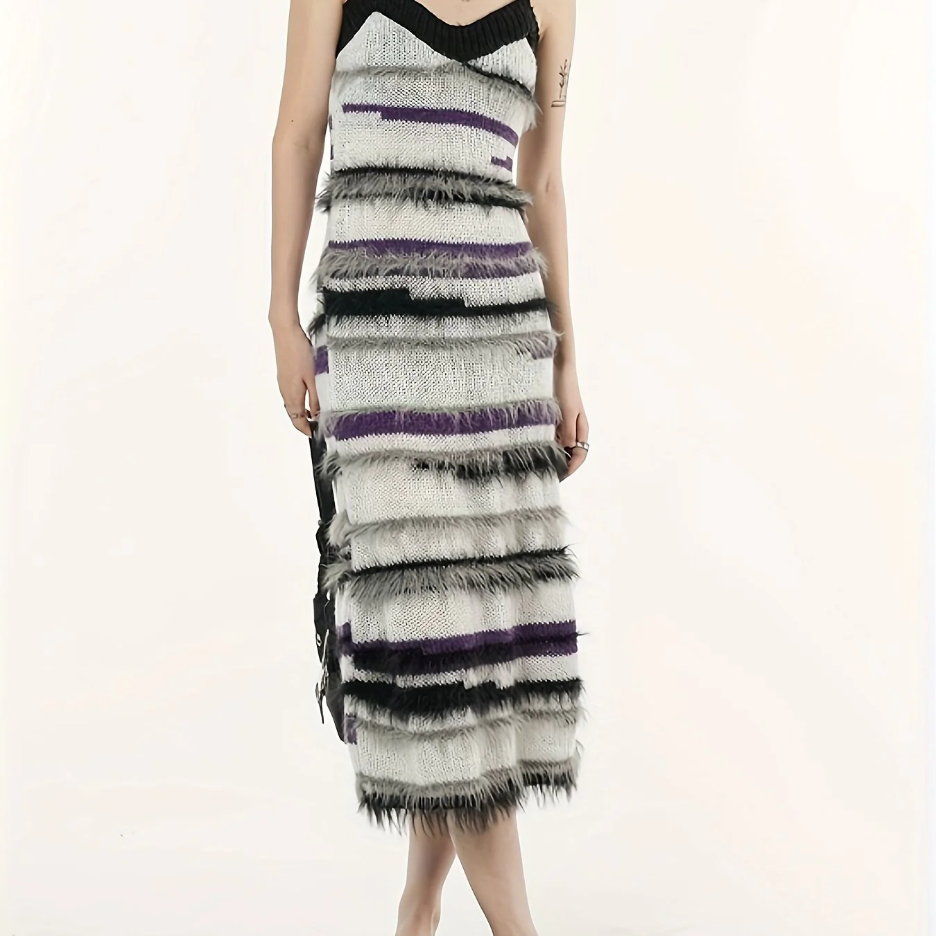 deanwangkt  Fringe Trim Cami Dress, Casual Knit Sleeveless Dress For Spring & Fall, Women's Clothing - Deanwangkt