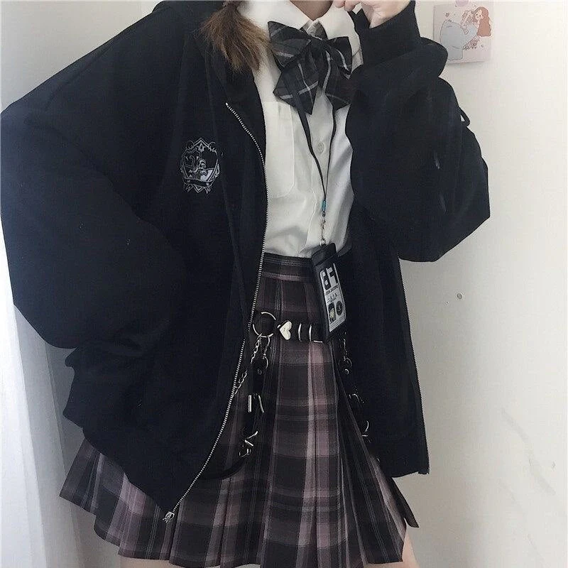 deanwangkt  Japanese Kawaii Zipper Hoodies Women Autumn Harajuku Oversized Preppy Style Jk Uniform Sweatshirt Soft Girl Cute Fashion - Deanwangkt