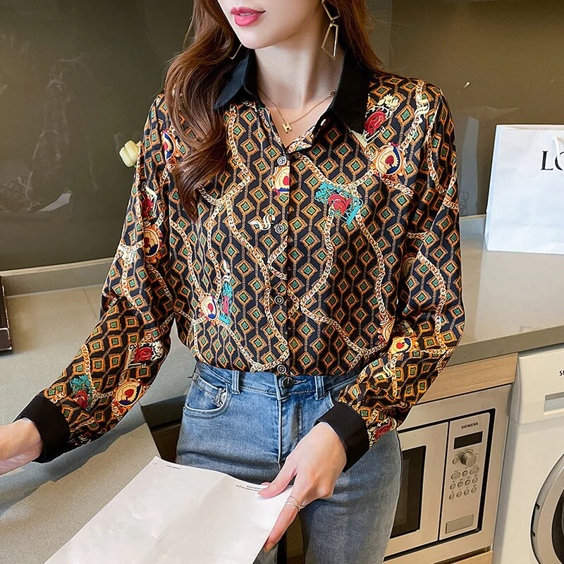 deanwangkt Spring Summer Fashion elegant Women's Blouses printing ladies shirts Long sleeve dress shirts Tops Blusas Mujer - Deanwangkt